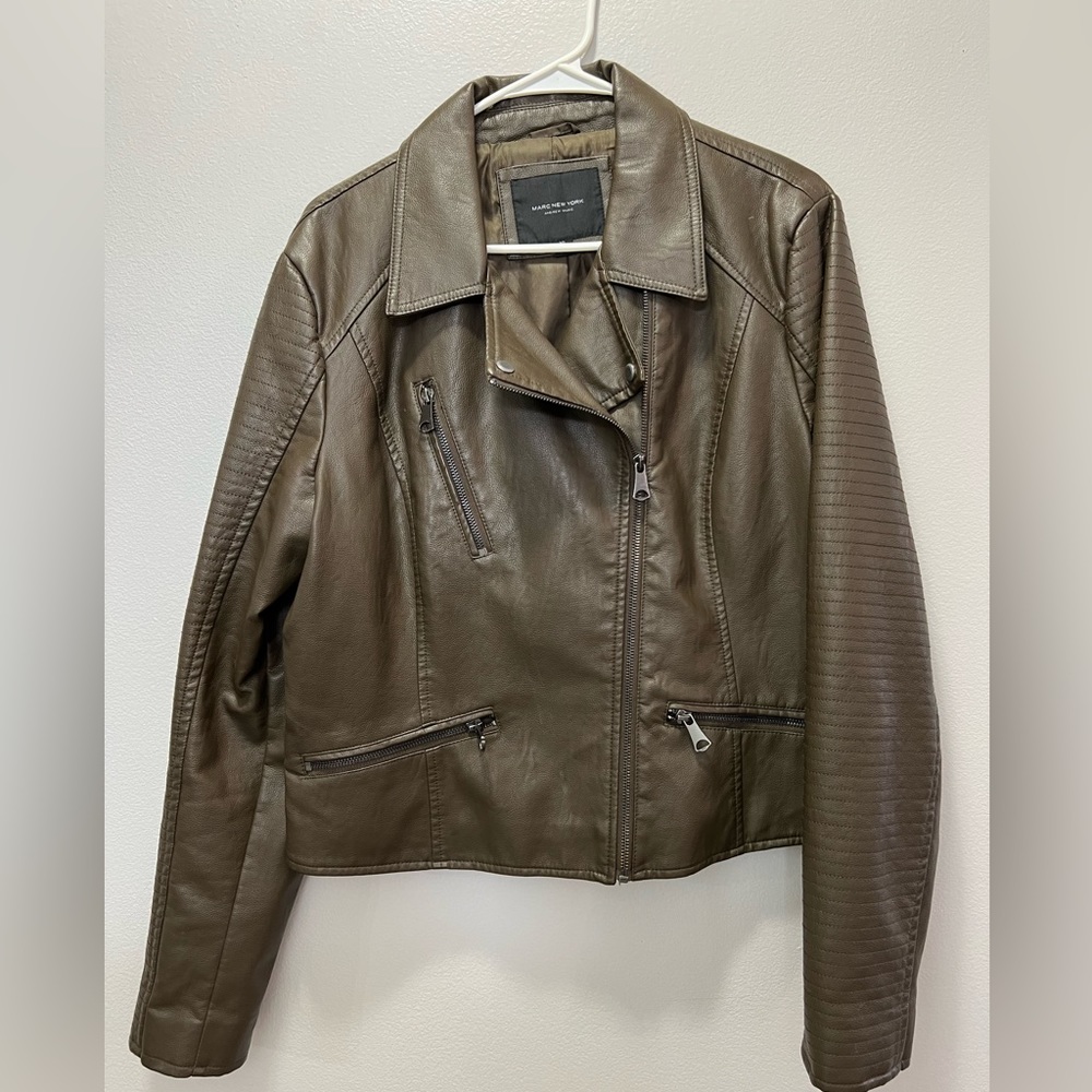Andrew Marc New York Army Green Faux Suede Motorcycle Jacket Women